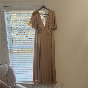 David's Bridal Gold bridesmaid Cap Sleeve Backless Dress
